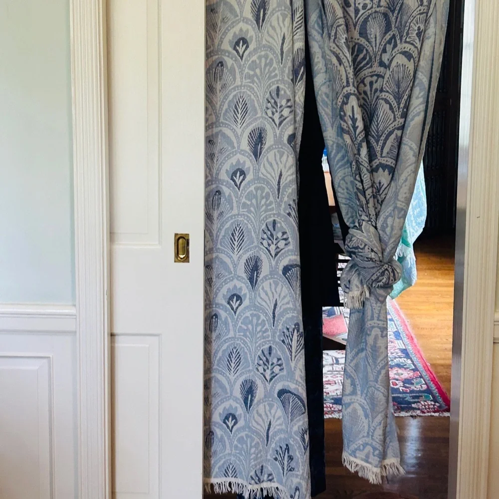 DECO SUCCULENTS in Blues Loom Weave Organic Cotton Set of 4  Curtains Tapestries